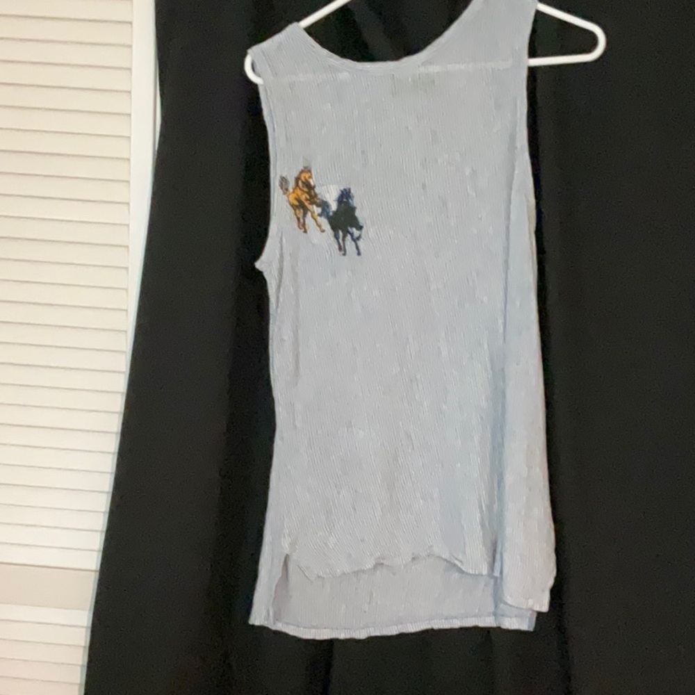 Blue Sleeveless Top with Embroidered Detail